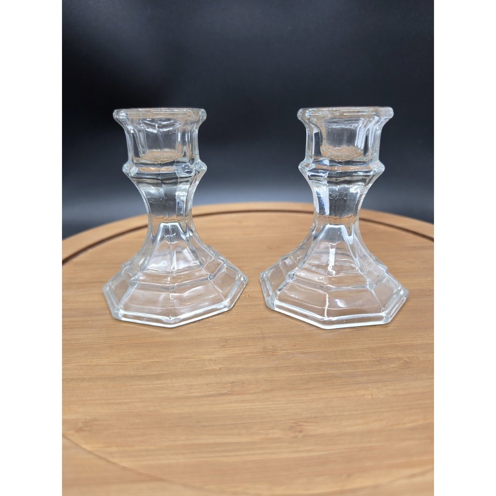 Pair Of Vintage Pedestal Crystal Glass Candle Holder 4"